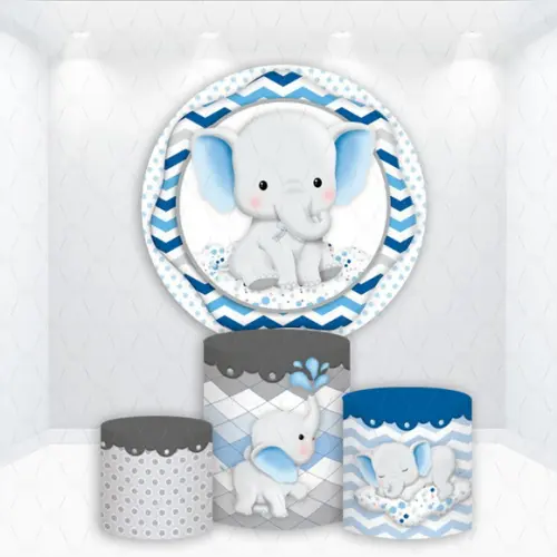 Painel Redondo + Kit de Capas de Cilindros Elefantinho Azul