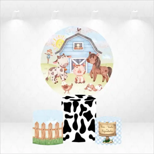 Painel Redondo + Kit de Capas de Cilindros Fazendinha