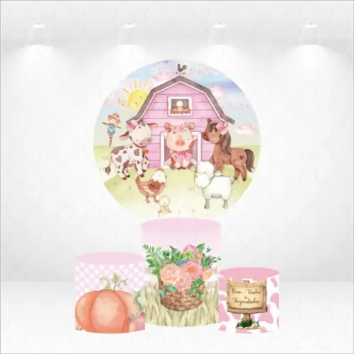 Painel Redondo + Kit de Capas de Cilindros Fazendinha