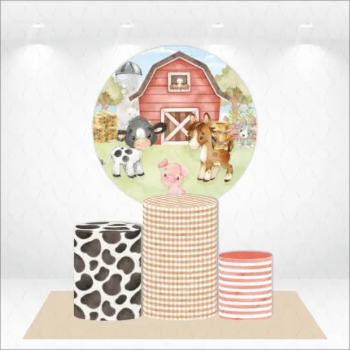Painel Redondo + Kit de Capas de Cilindros Fazendinha