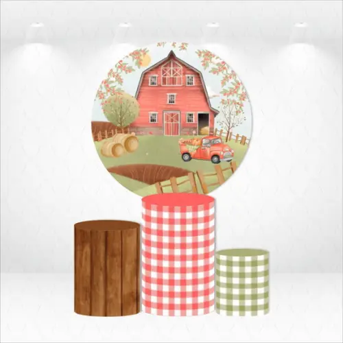Painel Redondo + Kit de Capas de Cilindros Fazendinha