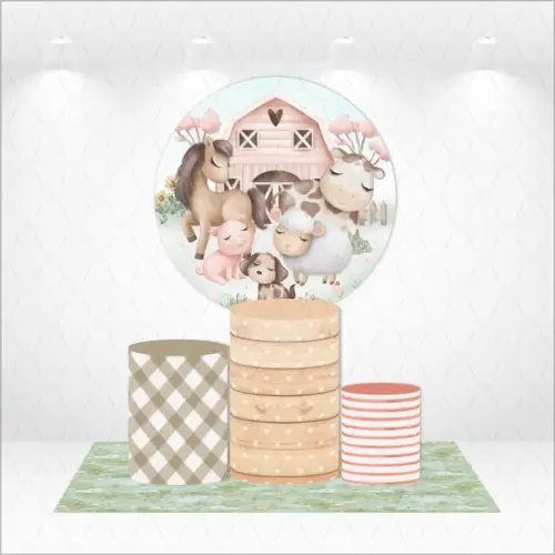 Painel Redondo + Kit de Capas de Cilindros Fazendinha