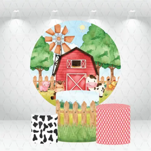 Painel Redondo + Kit de Capas de Cilindros Fazendinha