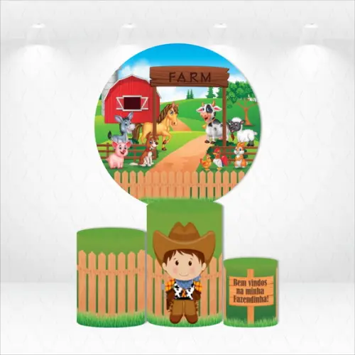 Painel Redondo + Kit de Capas de Cilindros Fazendinha