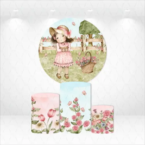Painel Redondo + Kit De Capas De Cilindros Fazendinha