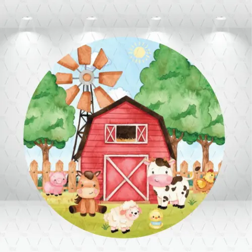 Painel Redondo + Kit de Capas de Cilindros Fazendinha