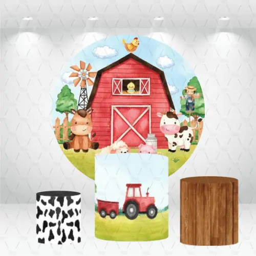 Painel Redondo + Kit de Capas de Cilindros Fazendinha