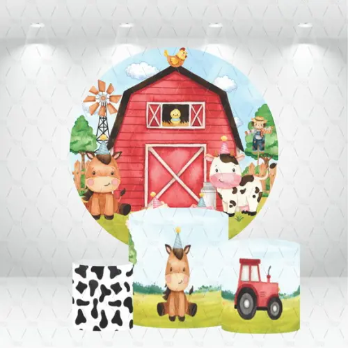 Painel Redondo + Kit de Capas de Cilindros Fazendinha