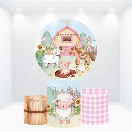 Painel Redondo + Kit de Capas de Cilindros Fazendinha Rosa