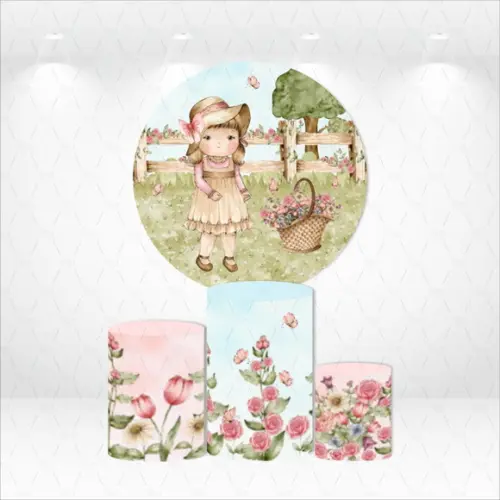 Painel Redondo + Kit De Capas De Cilindros Fazendinha