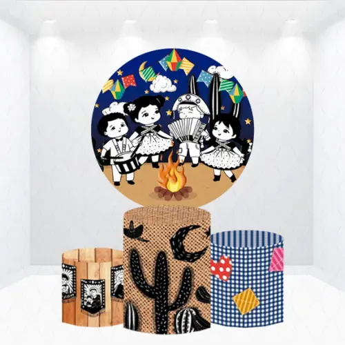 Painel Redondo + Kit de Capas de Cilindros Festa Junina