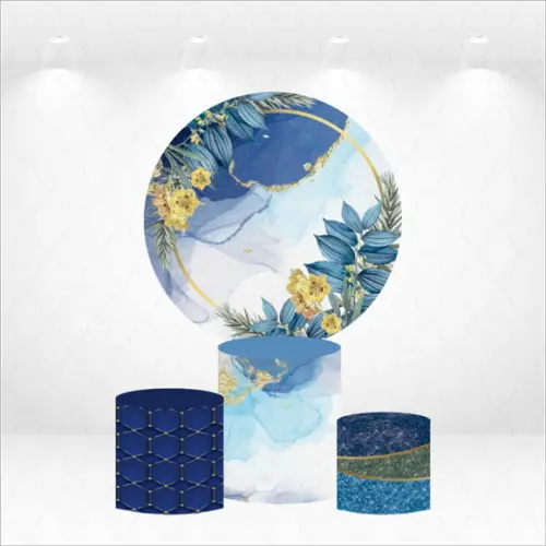 Painel Redondo + Kit de Capas de Cilindros Floral Azul