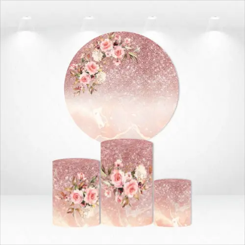 PAINEL REDONDO + KIT DE CAPAS DE CILINDROS FLORAL GLITTER
