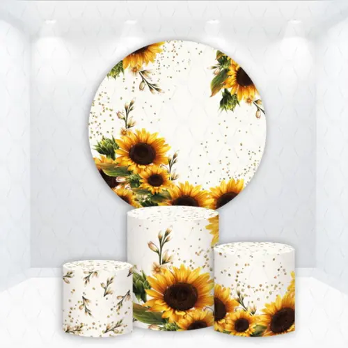 Painel Redondo + Kit de Capas de Cilindros Floral Girassol