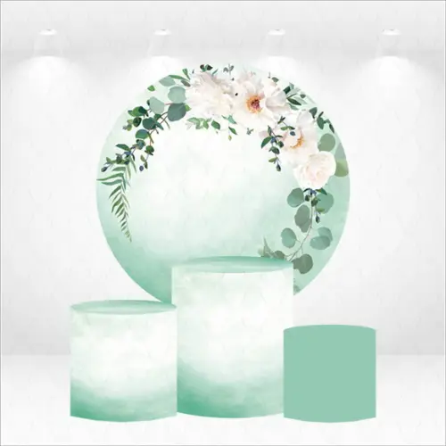 Painel Redondo + Kit de Capas de Cilindros Floral Verde