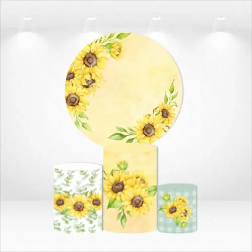 Painel Redondo + Kit de Capas de Cilindros Floral Girassol