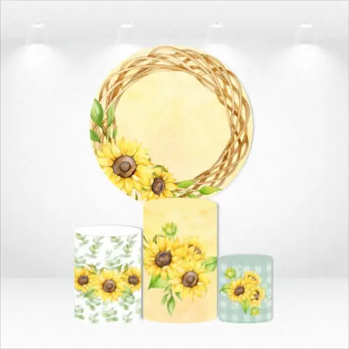 Painel Redondo + Kit de Capas de Cilindros Floral Girassol