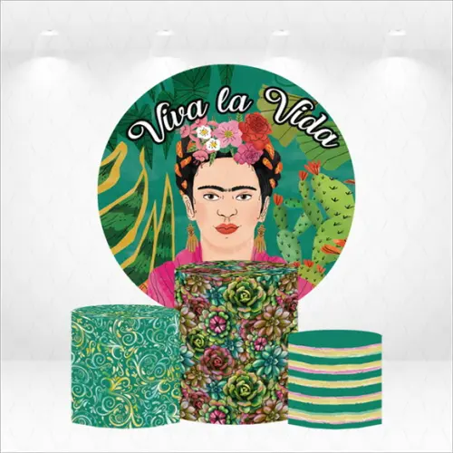Painel Redondo + Kit de Capas de Cilindros Frida Kahlo