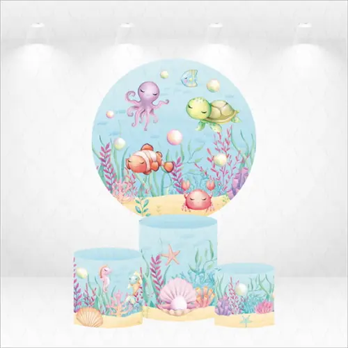 Painel Redondo + Kit de Capas de Cilindros Fundo do Mar