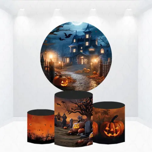 Painel Redondo + Kit de Capas de Cilindros Halloween