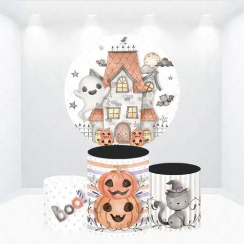Painel Redondo + Kit de Capas de Cilindros Halloween