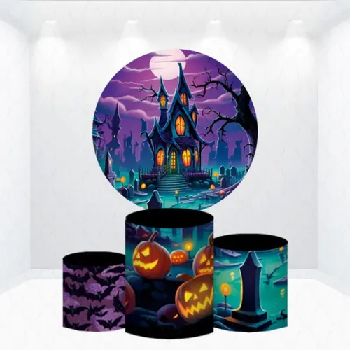 Painel Redondo + Kit de Capas de Cilindros Halloween