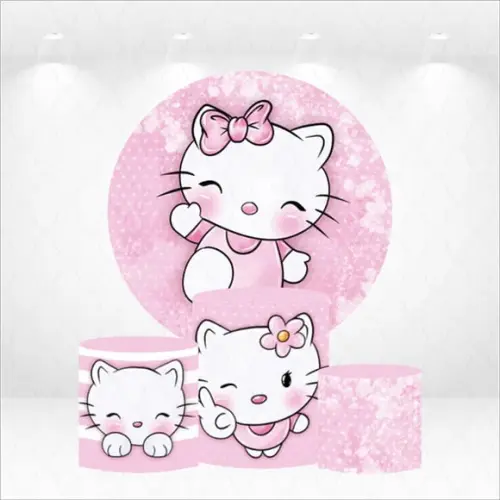Painel Redondo + Kit de Capas de Cilindros Hello Kitty