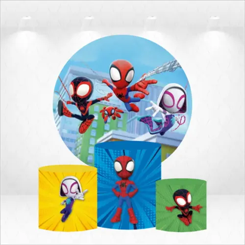 Painel Redondo + Kit de Capas de Cilindros Homem Aranha
