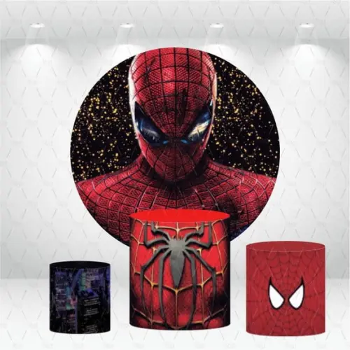 Painel Redondo + Kit de Capas de Cilindros Homem Aranha