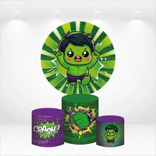 Painel Redondo + Kit de Capas de Cilindros Hulk Baby