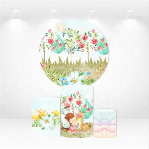 PAINEL REDONDO + KIT DE CAPAS DE CILINDROS JARDIM DAS FADAS