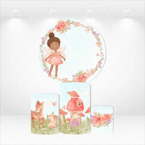 PAINEL REDONDO + KIT DE CAPAS DE CILINDROS JARDIM DAS FADAS