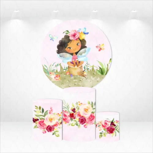 PAINEL REDONDO + KIT DE CAPAS DE CILINDROS JARDIM DAS FADAS