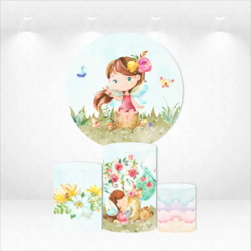 PAINEL REDONDO + KIT DE CAPAS DE CILINDROS JARDIM DAS FADAS