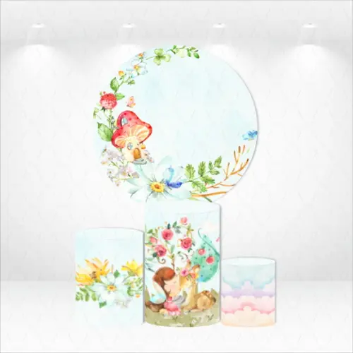 PAINEL REDONDO + KIT DE CAPAS DE CILINDROS JARDIM DAS FADAS