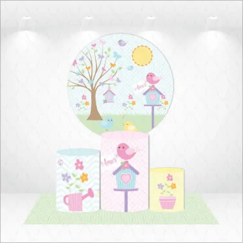 Painel Redondo + Kit de Capas de Cilindros Jardim Encantado