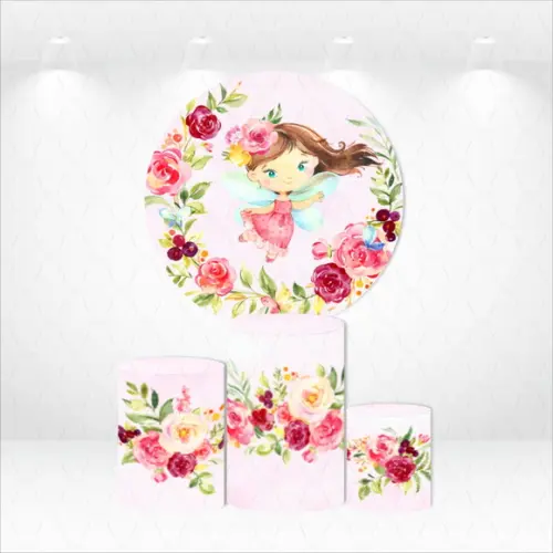PAINEL REDONDO + KIT DE CAPAS DE CILINDROS JARDIM DAS FADAS