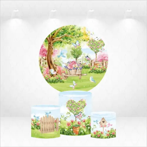 Painel Redondo + Kit de Capas de Cilindros Jardim Encantado