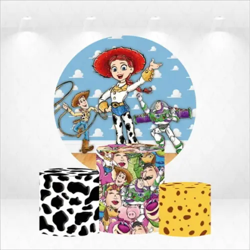 Painel Redondo + Kit de Capas de Cilindros Jessie Toy Story