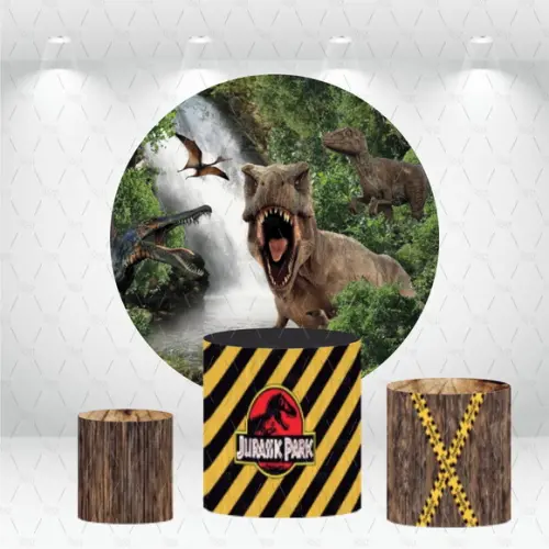 Painel Redondo + Kit De Capas De Cilindros Jurassic Park