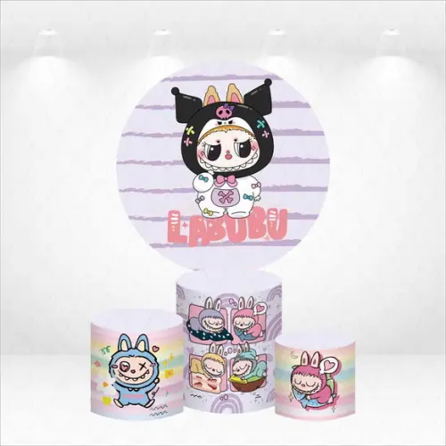 Painel Redondo + Kit de Capas de Cilindros Labubu