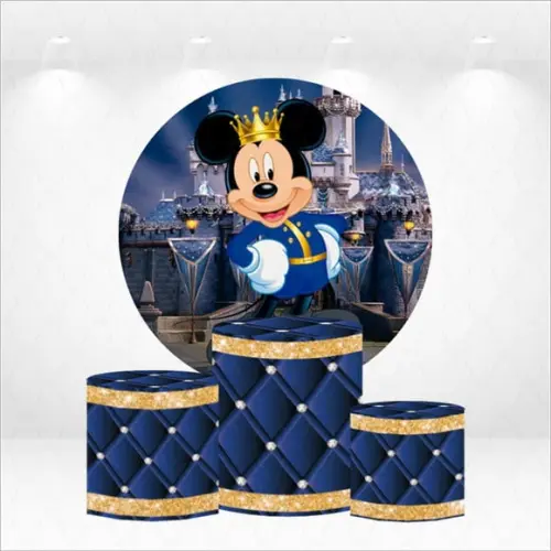 Painel Redondo + Kit de Capas de Cilindros Mickey Principe