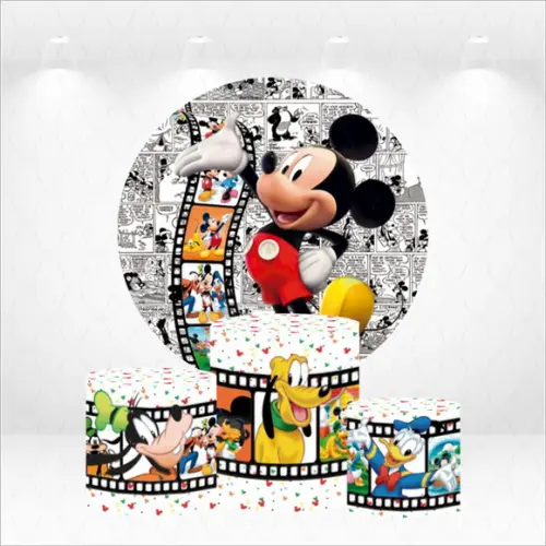 Painel Redondo + Kit de Capas de Cilindros Mickey