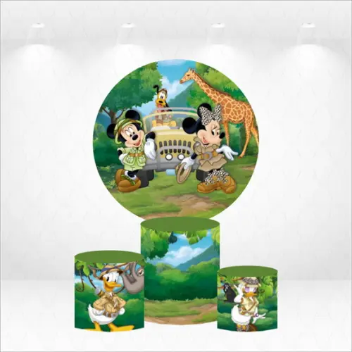Painel Redondo + Kit de Capas de Cilindros Mickey Safari