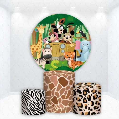 Painel Redondo + Kit de Capas de Cilindros Mickey Safari
