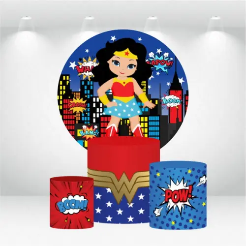 PAINEL REDONDO + KIT DE CAPAS DE CILINDROS MULHER MARAVILHA
