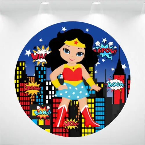 PAINEL REDONDO + KIT DE CAPAS DE CILINDROS MULHER MARAVILHA