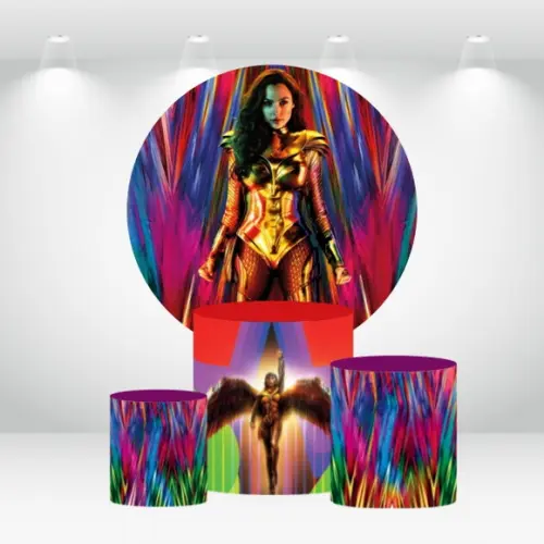 PAINEL REDONDO + KIT DE CAPAS DE CILINDROS MULHER MARAVILHA