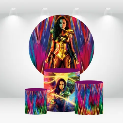 PAINEL REDONDO + KIT DE CAPAS DE CILINDROS MULHER MARAVILHA