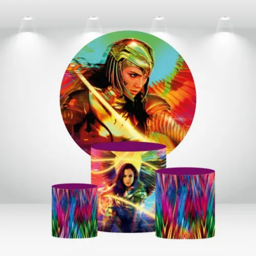 PAINEL REDONDO + KIT DE CAPAS DE CILINDROS MULHER MARAVILHA
